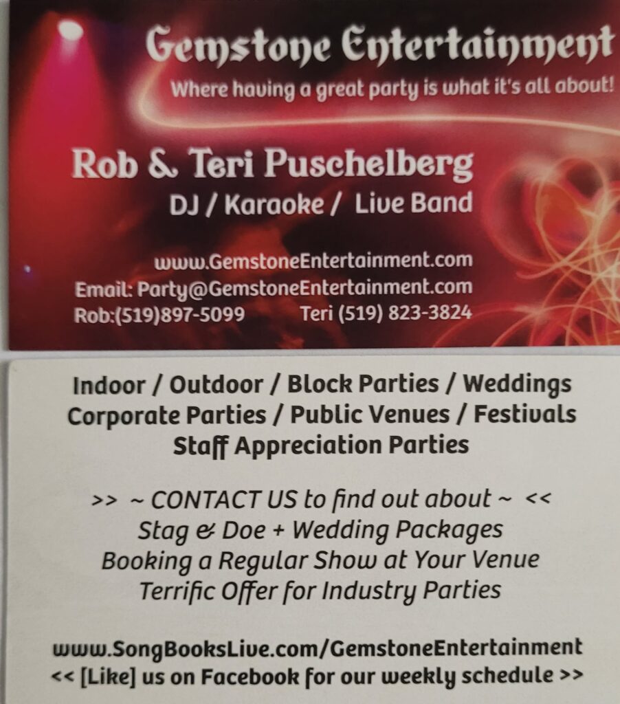 A business card for gemstone entertainment