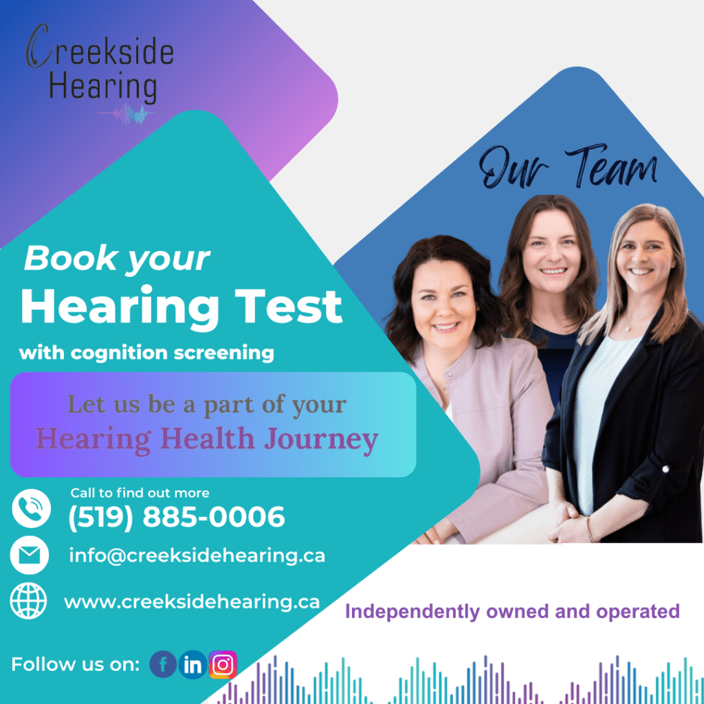 A poster with three women and the words " book your hearing test ".