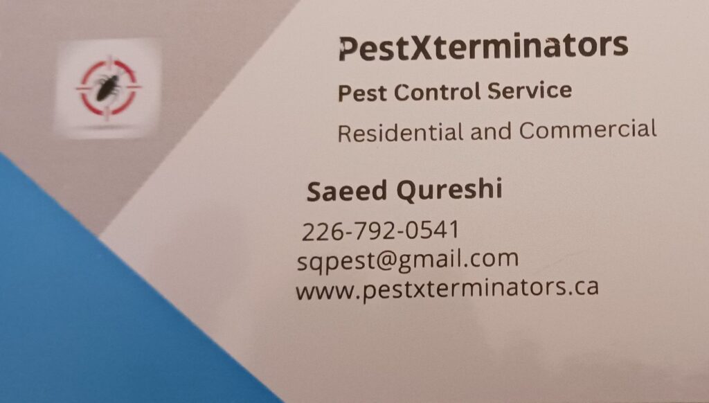 A close up of the business card for pest exterminators