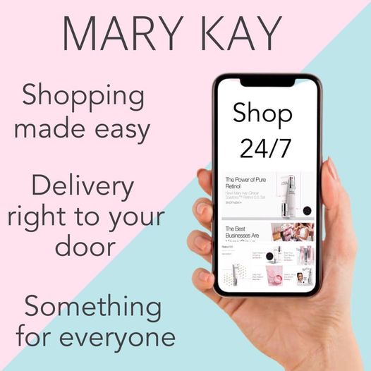 A hand holding an iphone with the mary kay app on it.