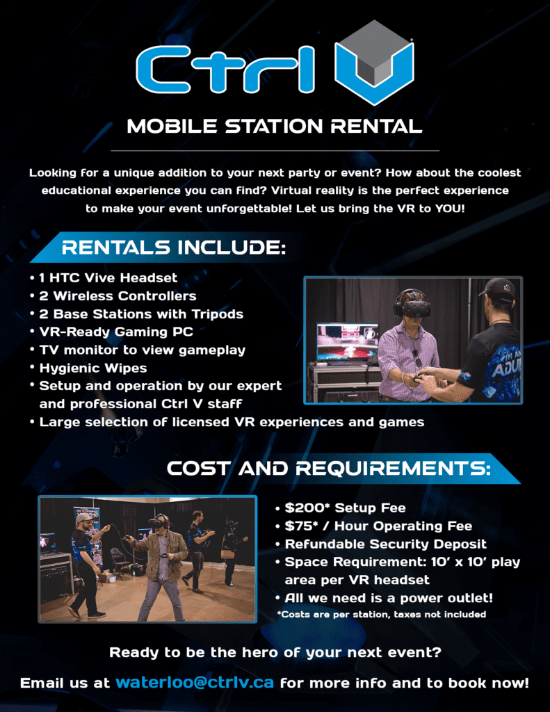 A flyer for the rental of a vr headset.