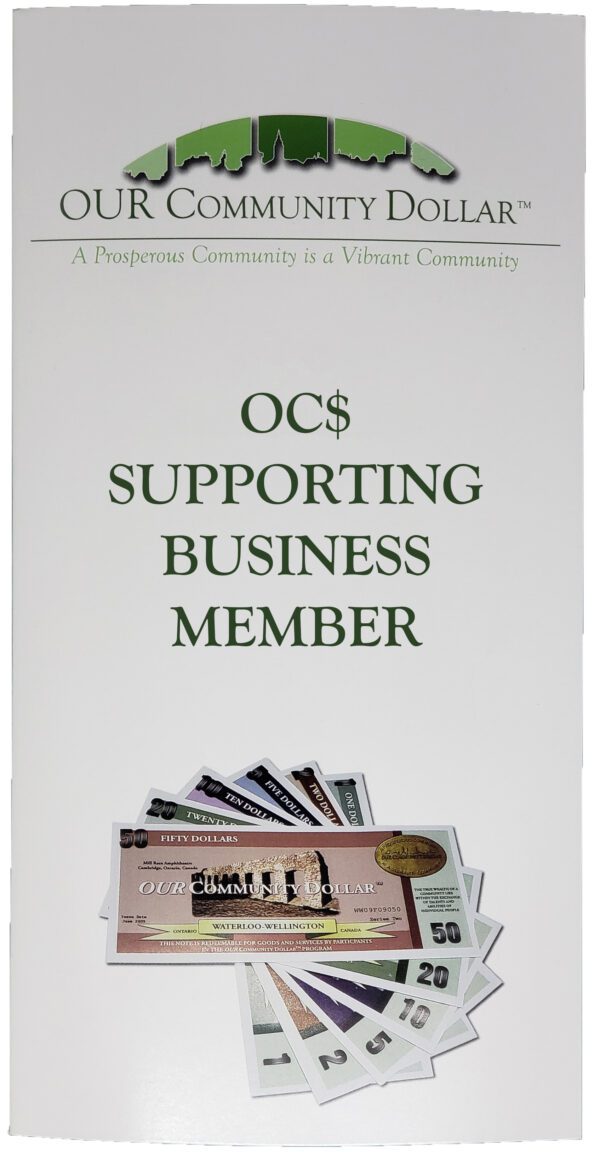 A white wall with some cards and the words oc $ supporting business member